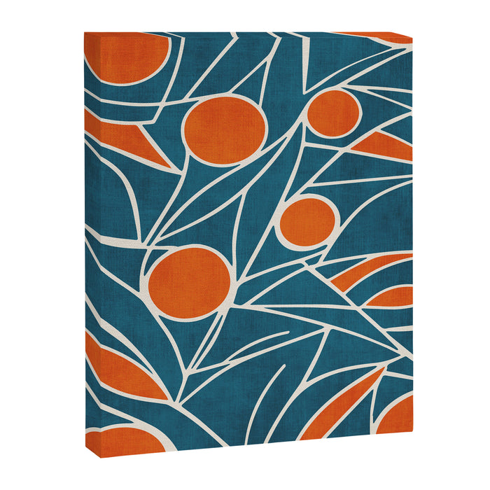 Teal Orange Abstract Leaves Modern Art Canvas Print Gallery Image 1