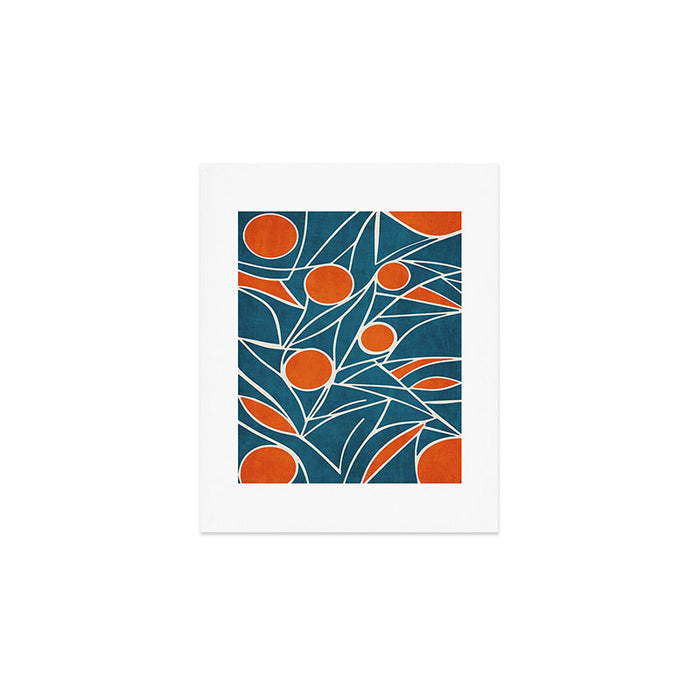 Teal Orange Abstract Leaves Modern Art Art Print Gallery Image 1