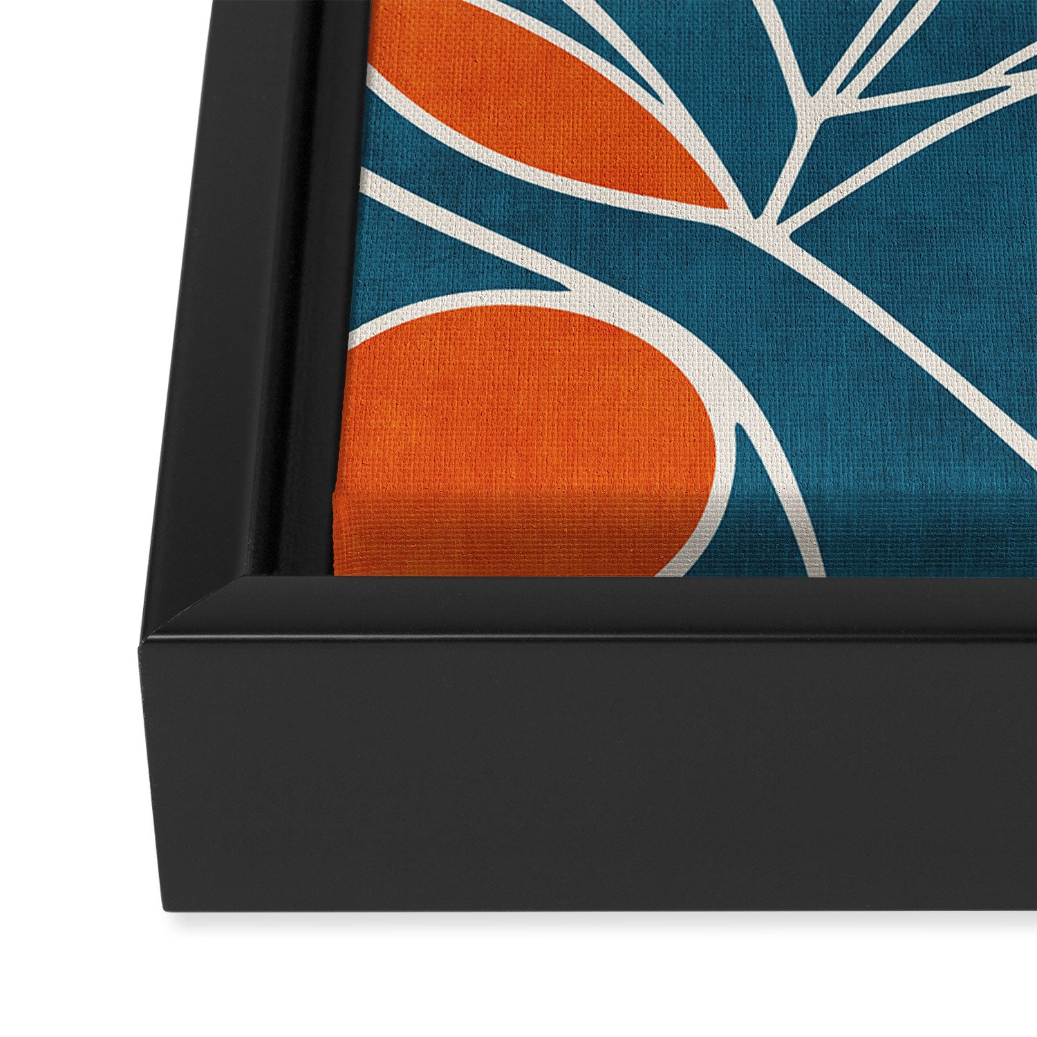 Teal Orange Abstract Leaves Modern Art Framed Canvas Print Gallery Image 3