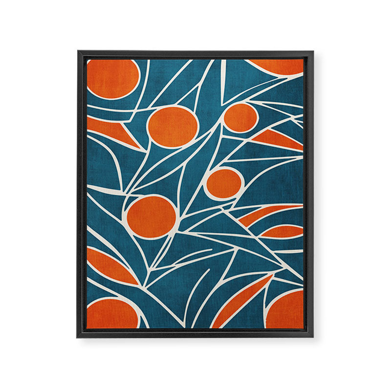 Teal Orange Abstract Leaves Modern Art Framed Canvas Print Gallery Image 6