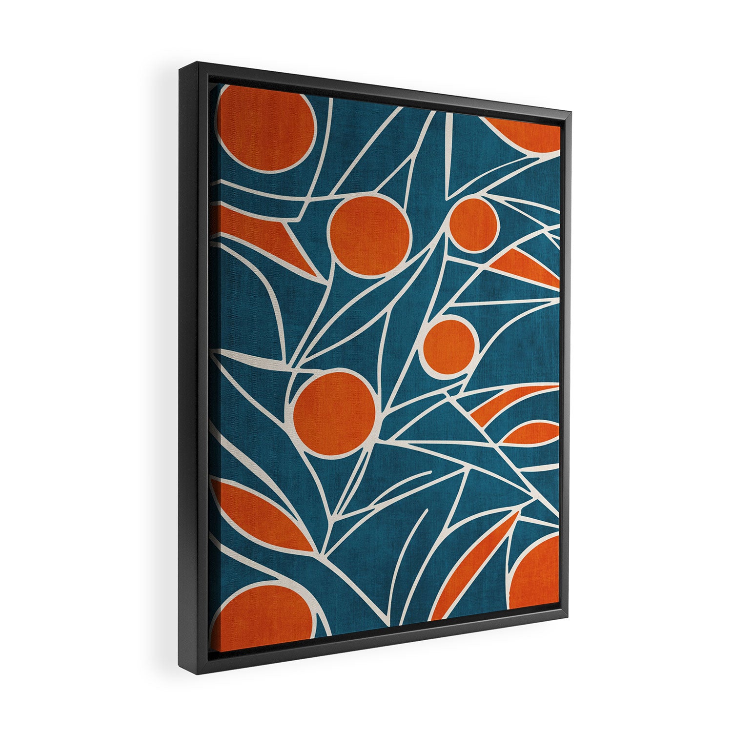 Teal Orange Abstract Leaves Modern Art Framed Canvas Print Gallery Image 2