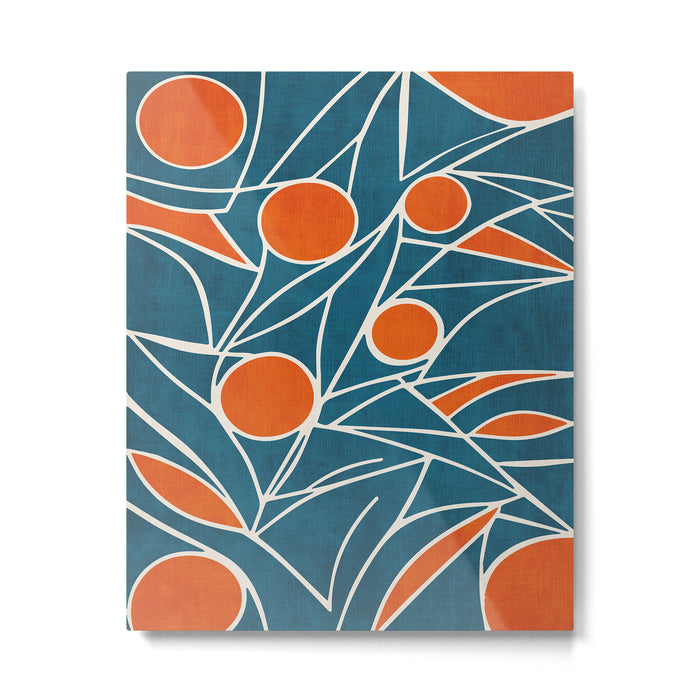 Teal Orange Abstract Leaves Modern Art Metal Print Gallery Image 1