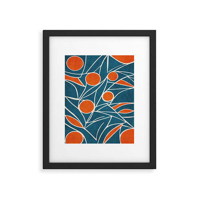Teal Orange Abstract Leaves Modern Art Framed Art Print Gallery Image 1