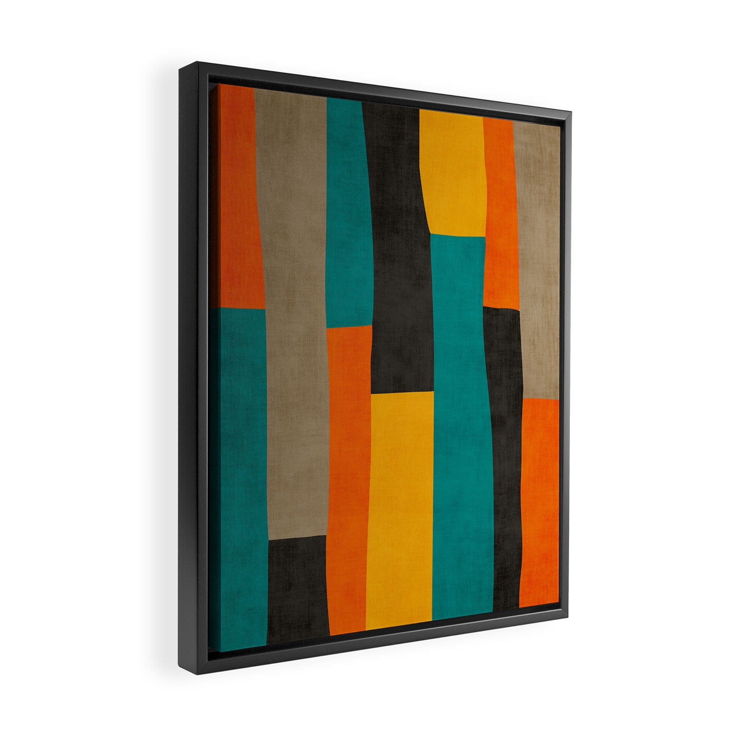 Teal Orange Black Yellow Modern Artwork Framed Canvas Print Gallery Image 2