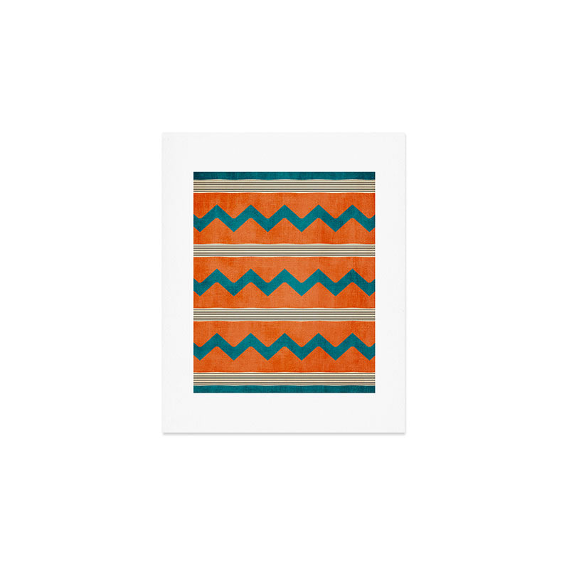 Teal Orange Chevrons Modern Artwork Art Print Gallery Image 1