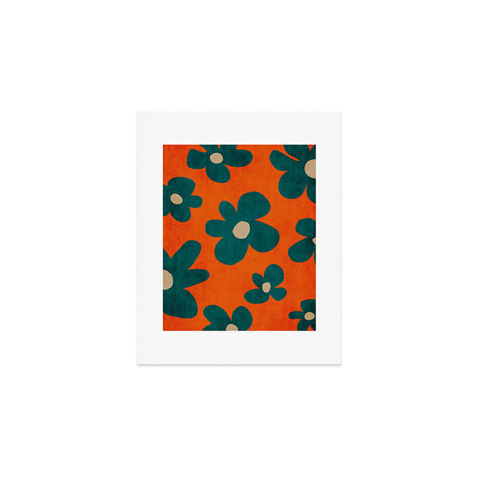 Teal Orange Minimalist Flower Modern Artwork Art Print Gallery Image 1