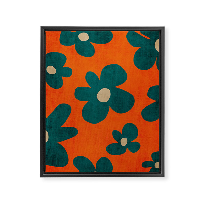 Teal Orange Minimalist Flower Modern Artwork Framed Canvas Print Gallery Image 6