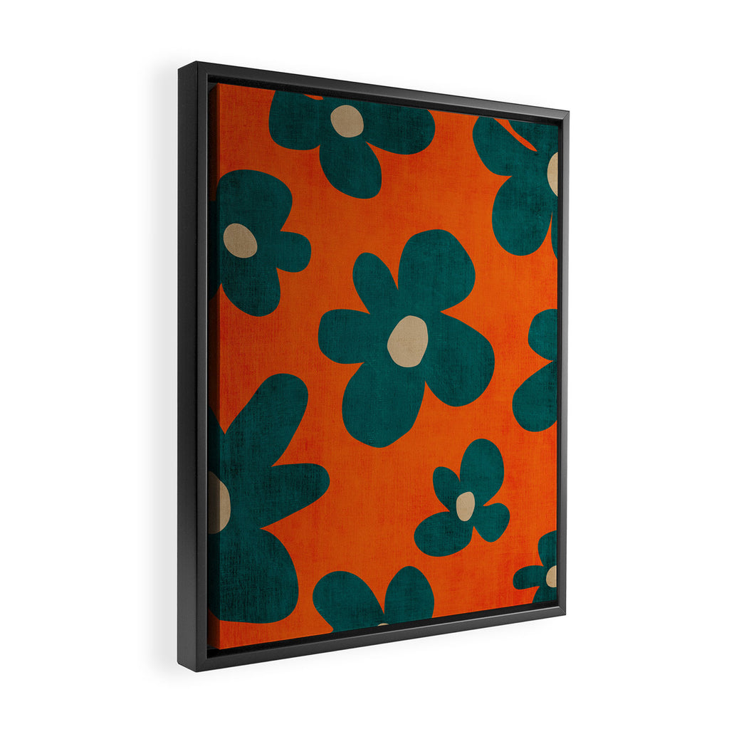 Teal Orange Minimalist Flower Modern Artwork Framed Canvas Print Gallery Image 2