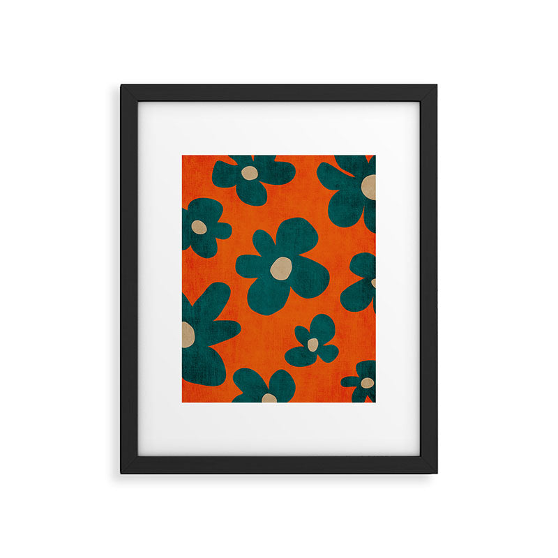 Teal Orange Minimalist Flower Modern Artwork Framed Art Print Gallery Image 5