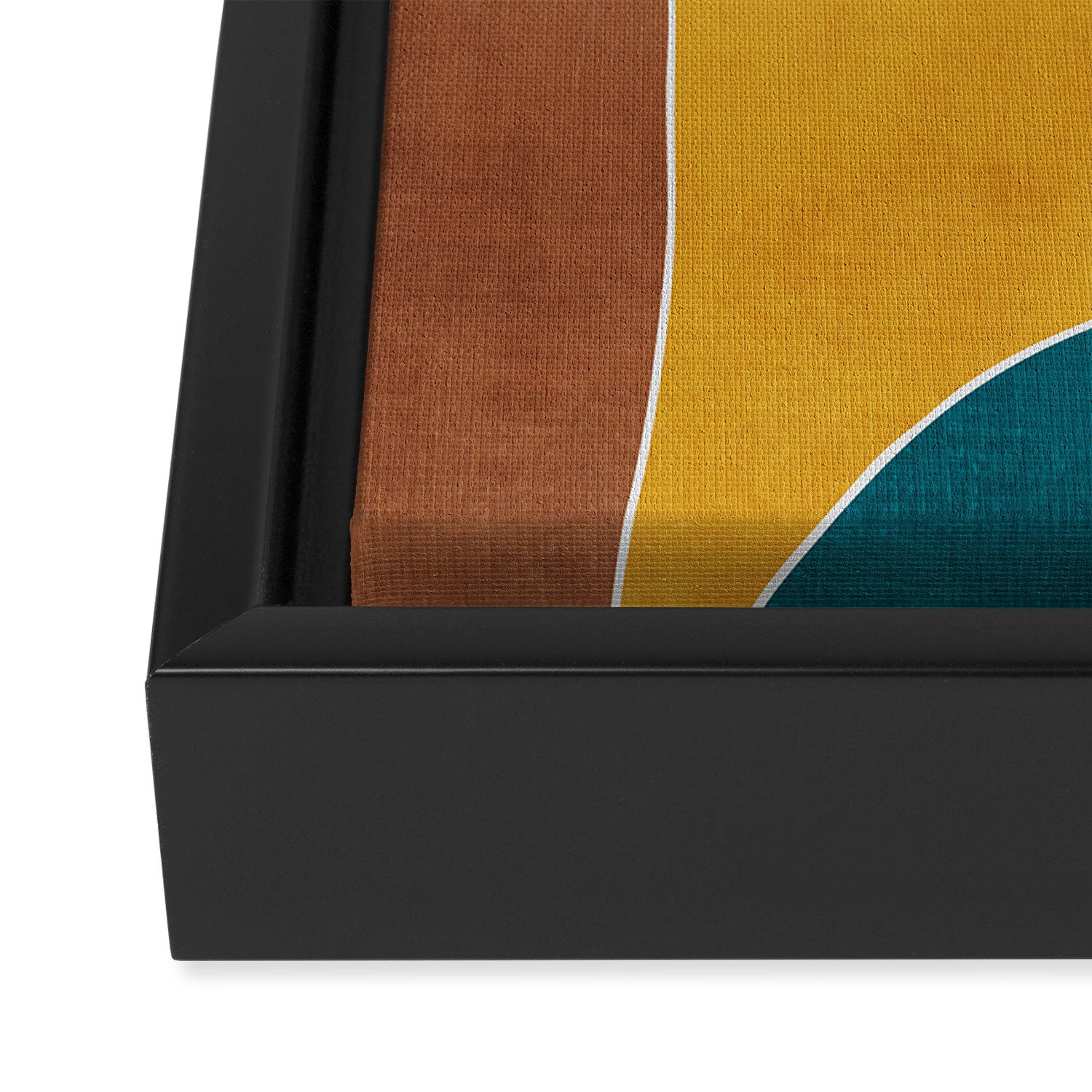 Teal Orange Mustard Navy White Abstract Artwork Framed Canvas Print Gallery Image 3