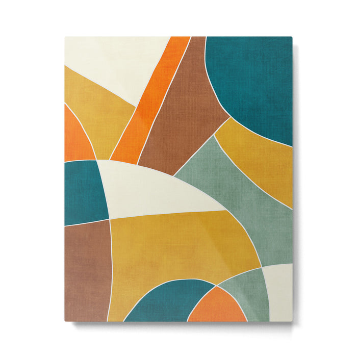 Teal Orange Mustard Navy White Abstract Artwork Metal Print Gallery Image 1