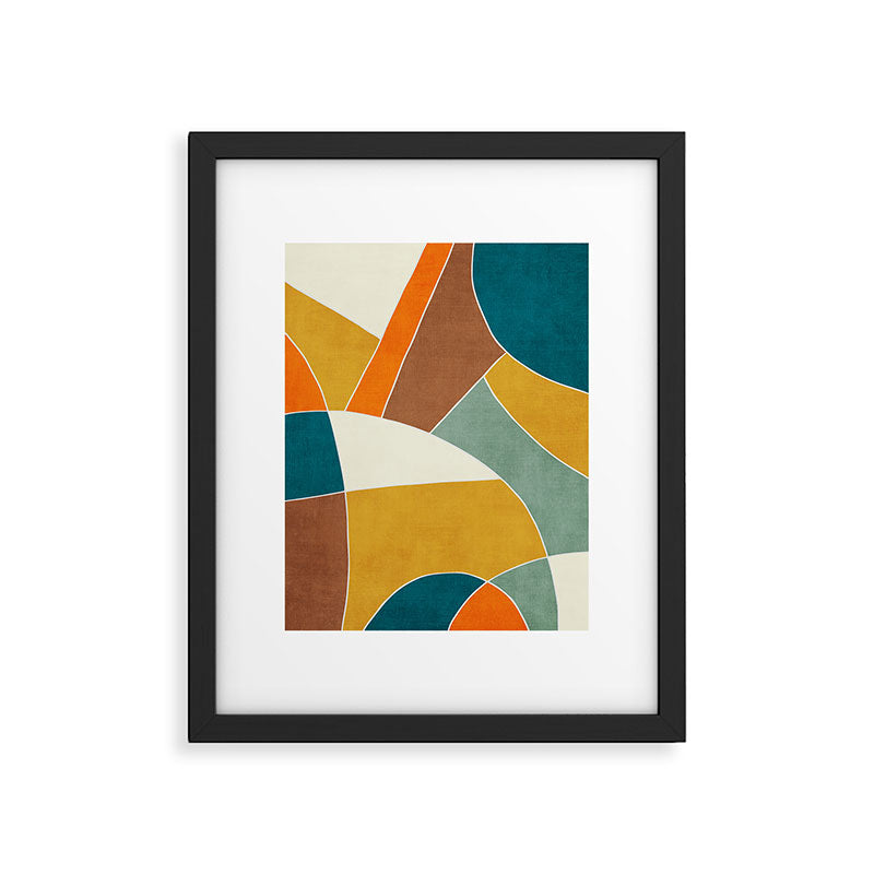 Teal Orange Mustard Navy White Abstract Artwork Framed Art Print Gallery Image 5