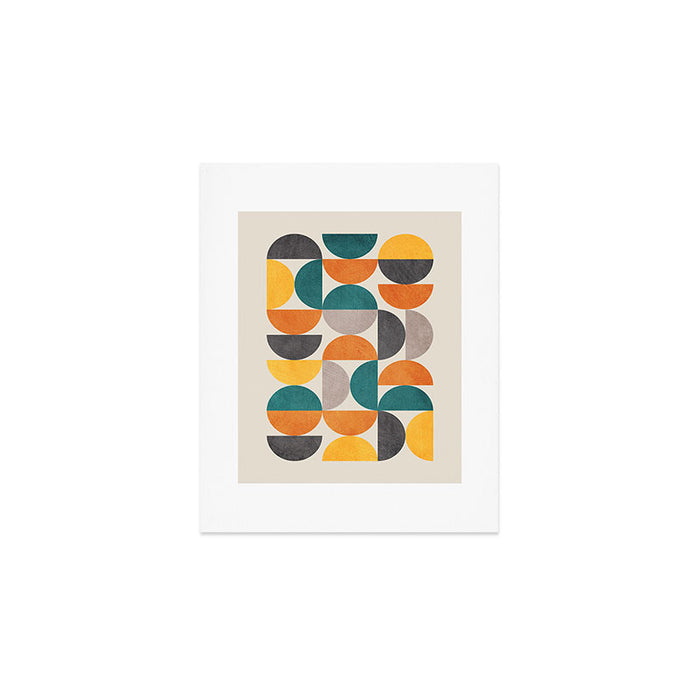 Teal Orange Semicircles Modern Yellow Gray Artwork Art Print Gallery Image 1