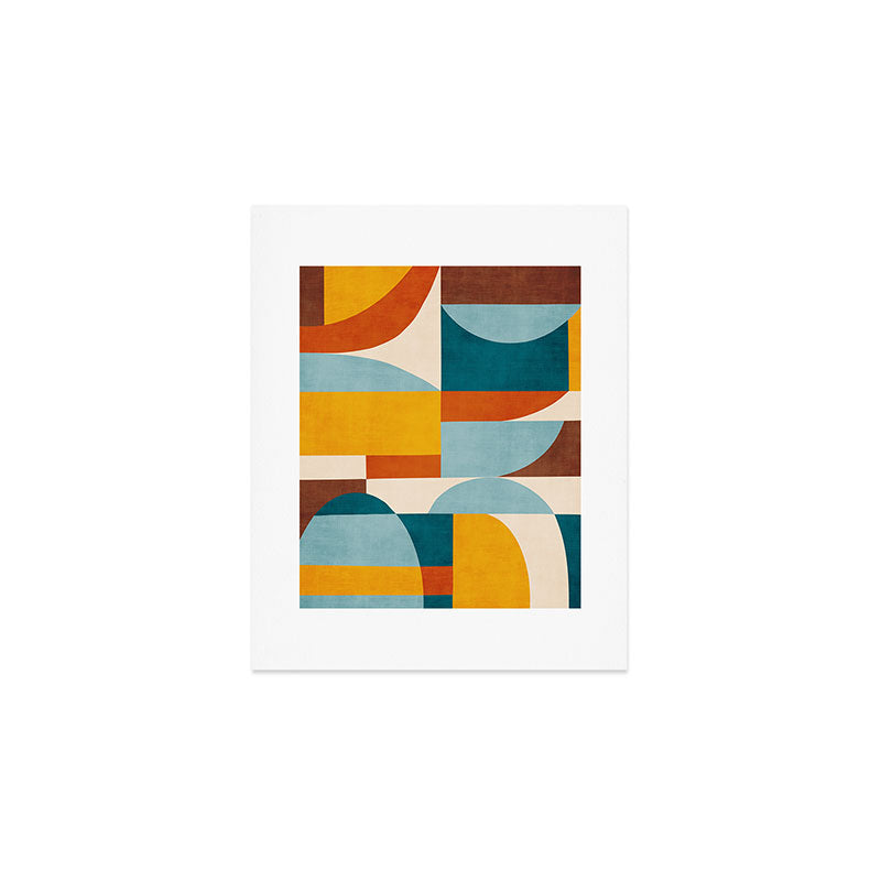 Teal Orange Yellow Light-Blue Geometric Abstract Artwork Art Print Gallery Image 1