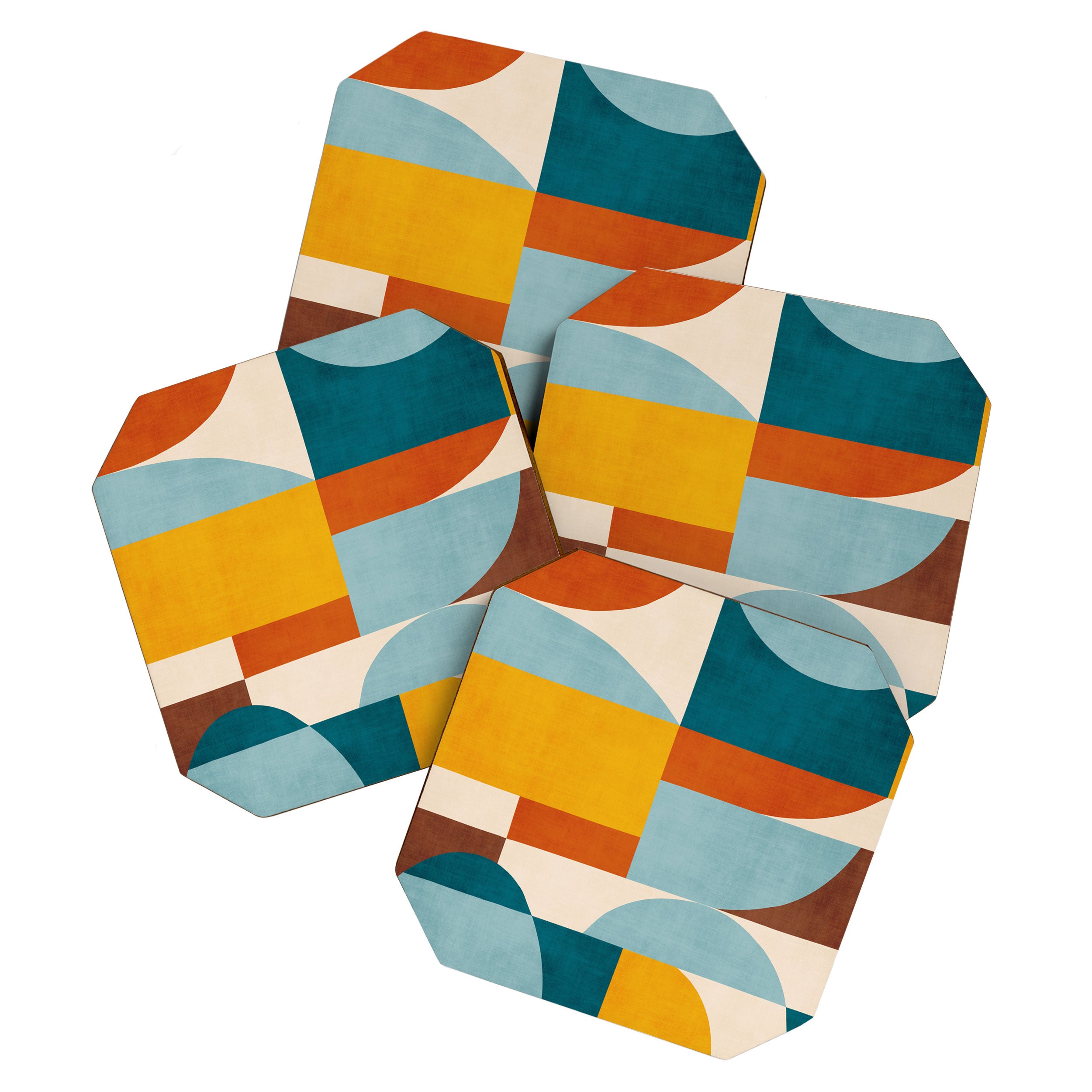 Teal Orange Yellow Light-Blue Geometric Abstract Artwork Coaster Gallery Image 1