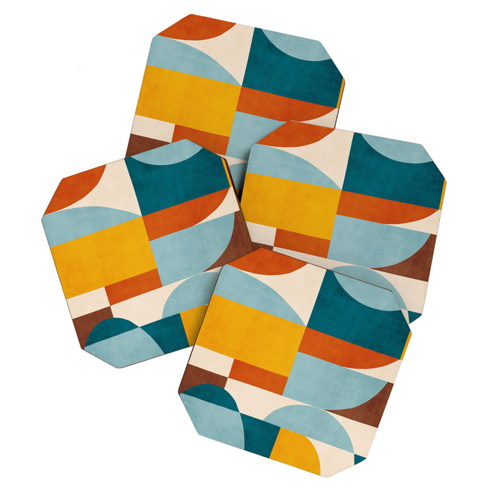 Teal Orange Yellow Light-Blue Geometric Abstract Artwork Coaster Gallery Image 1