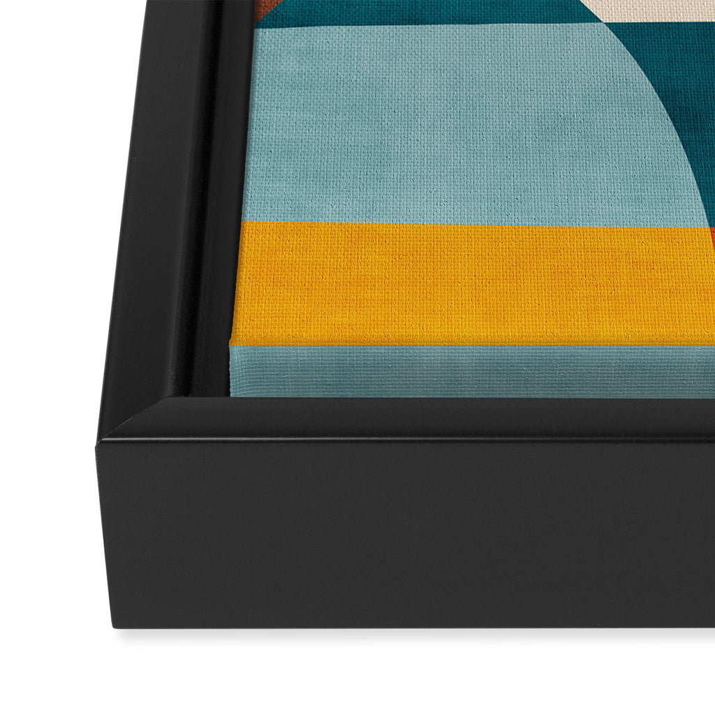 Teal Orange Yellow Light-Blue Geometric Abstract Artwork Framed Canvas Print Gallery Image 3