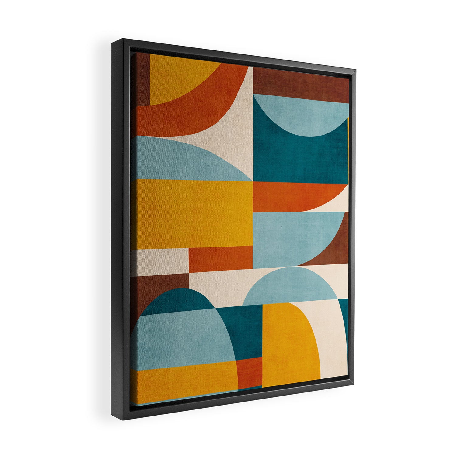 Teal Orange Yellow Light-Blue Geometric Abstract Artwork Framed Canvas Print Gallery Image 2