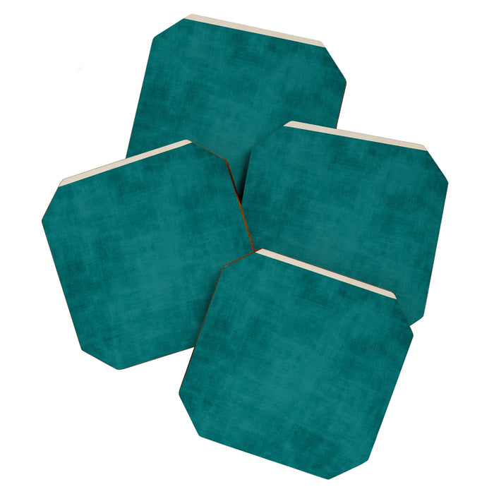 Teal Rich Texture Linen Minimalist Art Coaster Gallery Image 1