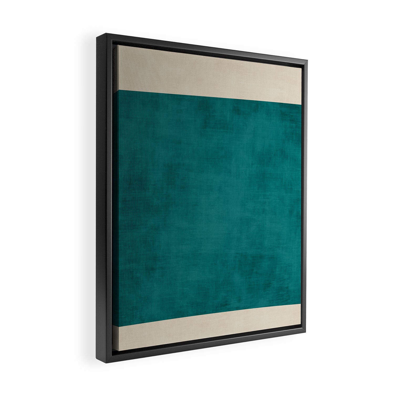 Teal Rich Texture Linen Minimalist Art Framed Canvas Print Gallery Image 2