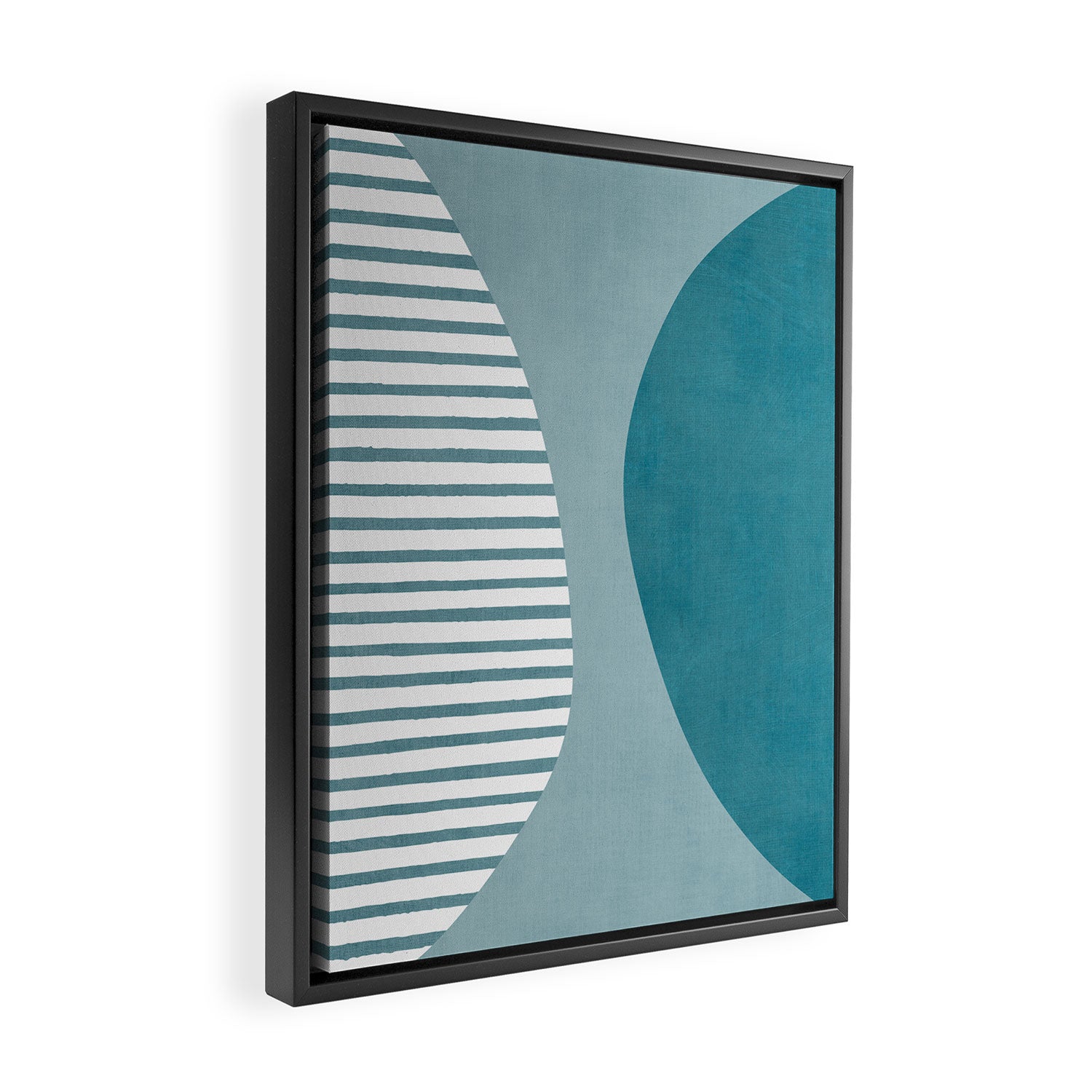 Teal White Lines Minimalist Artwork 01 Framed Canvas Print Gallery Image 2