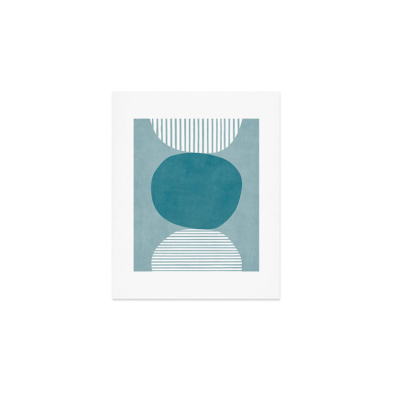 Teal White Lines Minimalist Artwork 02 Art Print Gallery Image 1