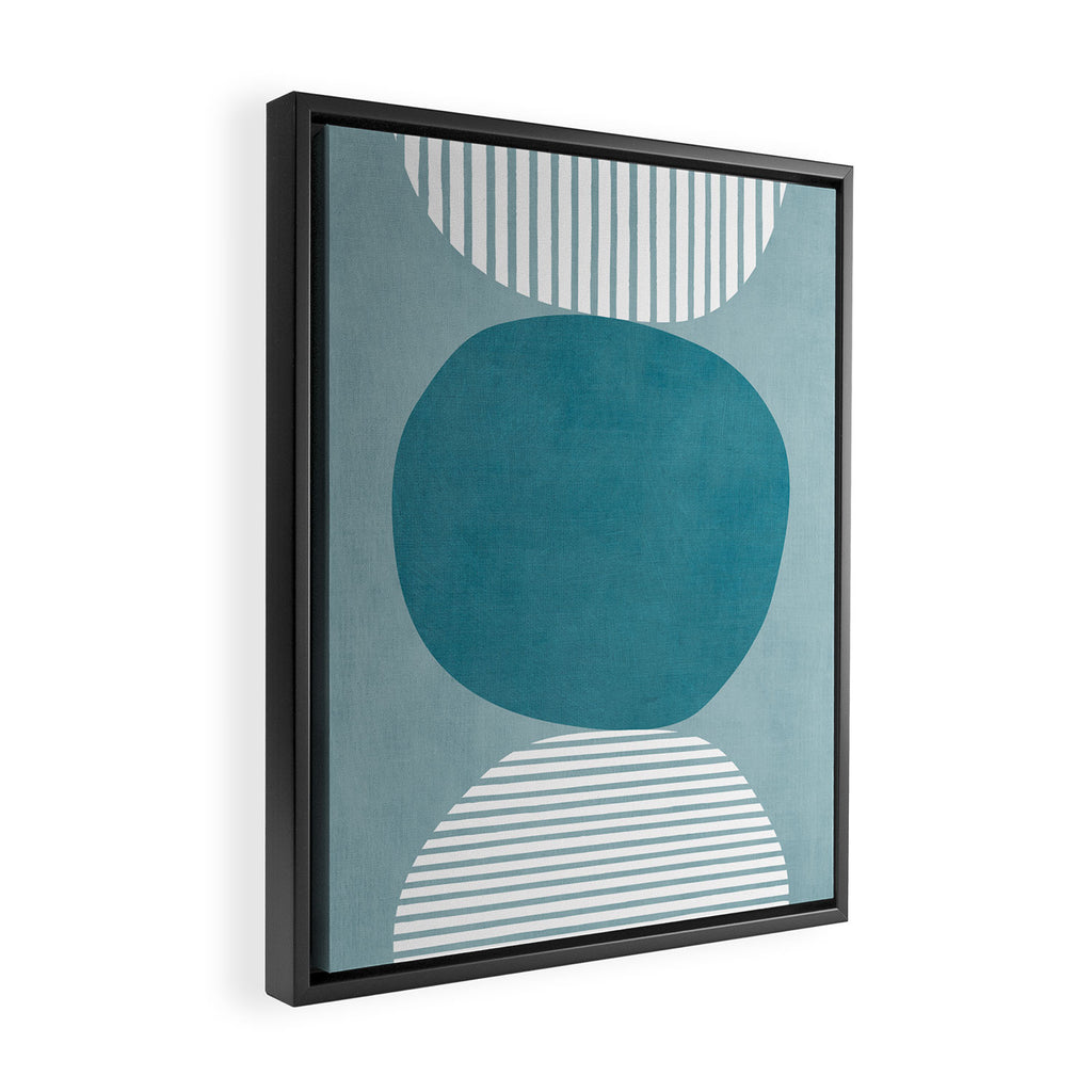 Teal White Lines Minimalist Artwork 02 Framed Canvas Print Gallery Image 2