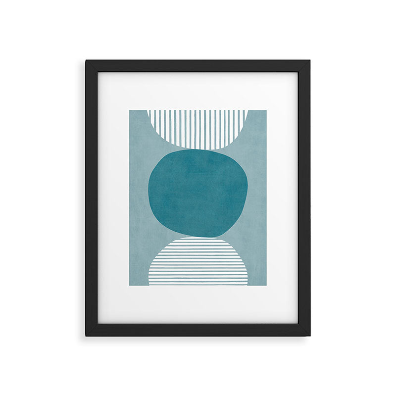 Teal White Lines Minimalist Artwork 02 Framed Art Print Gallery Image 5
