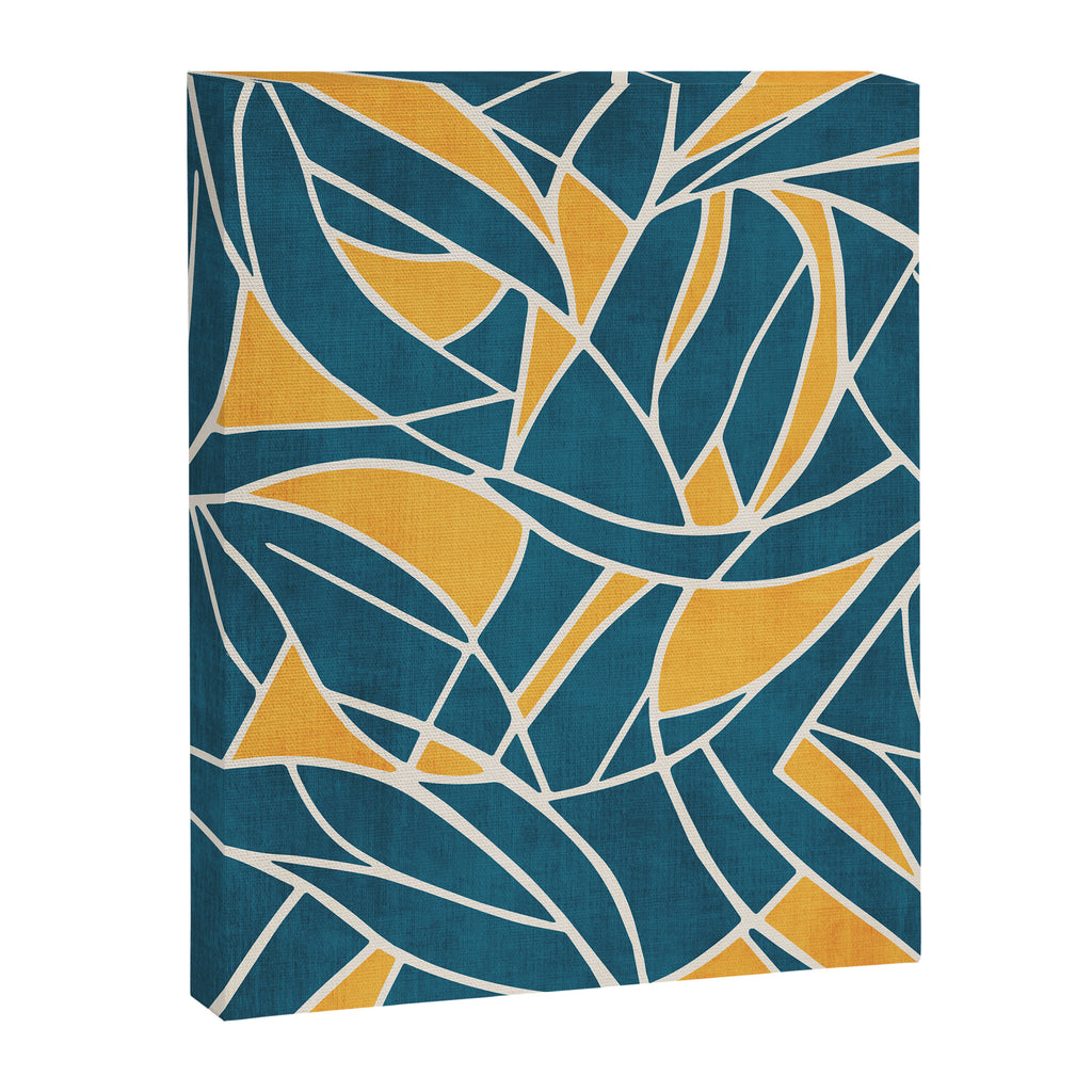 Teal Yellow Abstract Leaves Modern Artwork Canvas Print Gallery Image 6