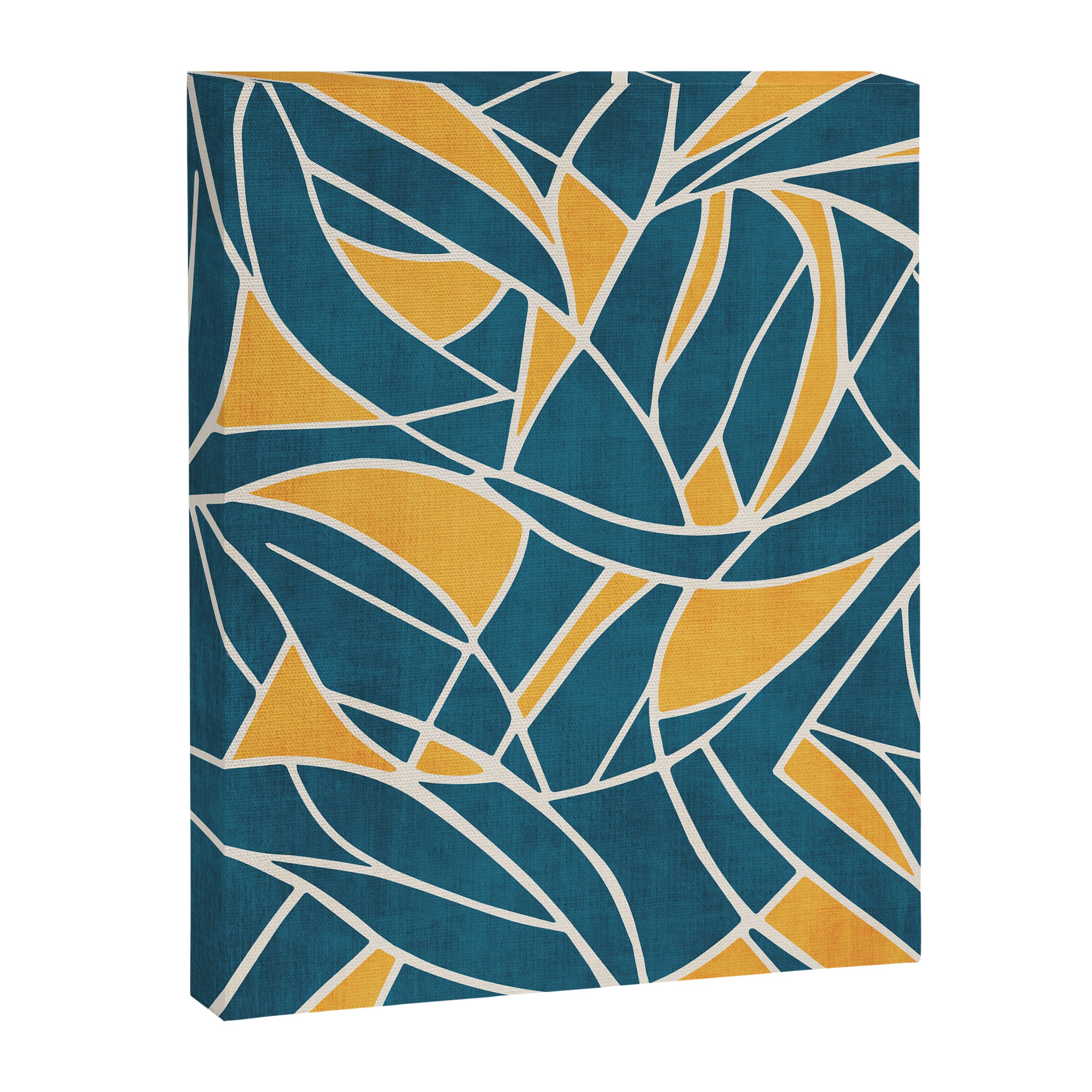 Teal Yellow Abstract Leaves Modern Artwork Canvas Print Gallery Image 6