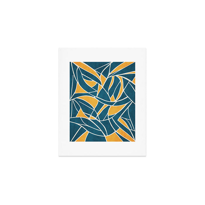 Teal Yellow Abstract Leaves Modern Artwork Art Print Gallery Image 1