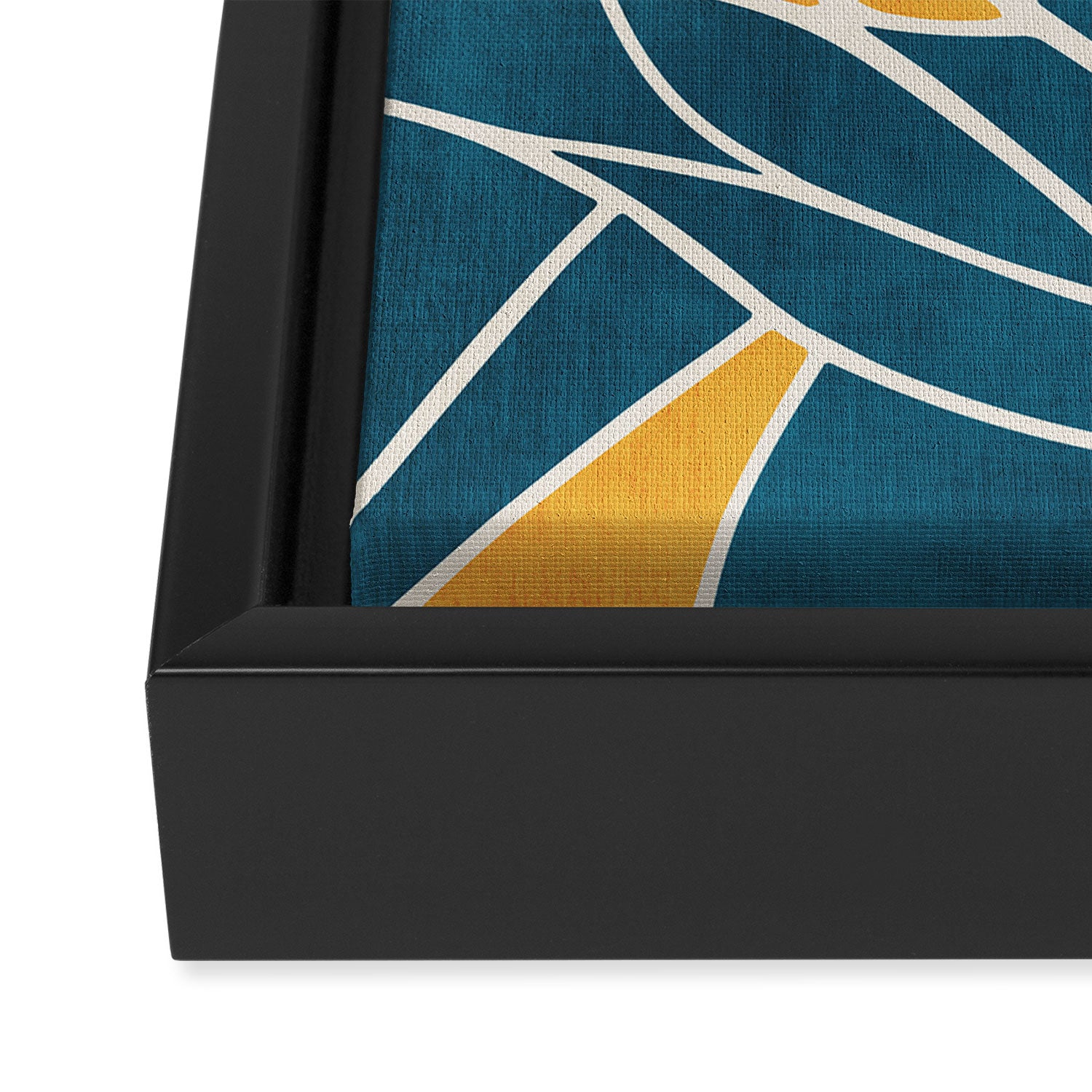 Teal Yellow Abstract Leaves Modern Artwork Framed Canvas Print Gallery Image 3