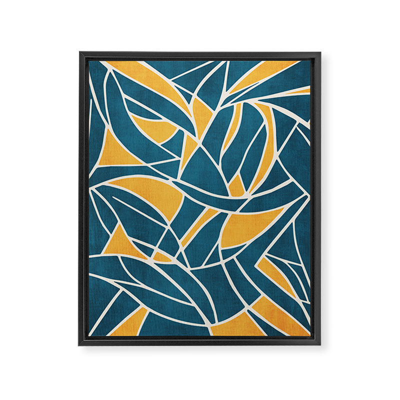 Teal Yellow Abstract Leaves Modern Artwork Framed Canvas Print Gallery Image 6