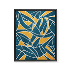 Teal Yellow Abstract Leaves Modern Artwork Framed Canvas Print Gallery Image 6