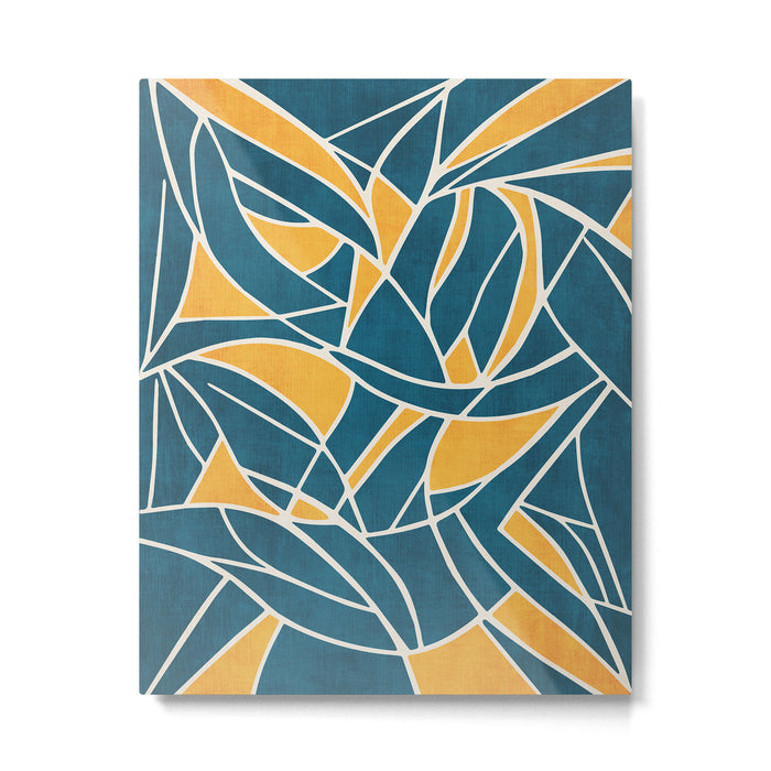 Teal Yellow Abstract Leaves Modern Artwork Metal Print Gallery Image 1