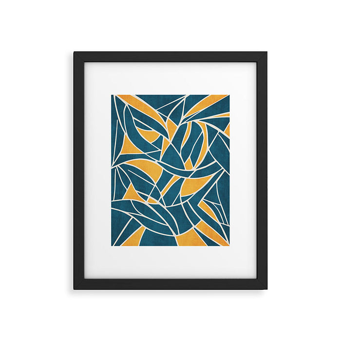 Teal Yellow Abstract Leaves Modern Artwork Framed Art Print Gallery Image 1