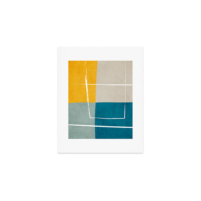 Teal Yellow Beige Abstract Artwork Art Print Gallery Image 1