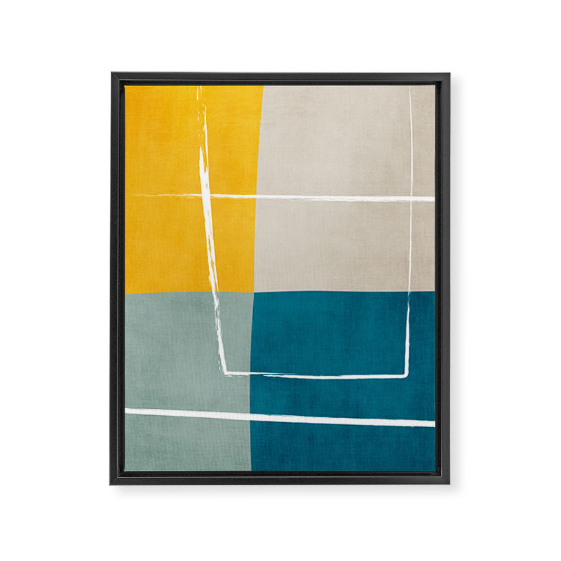 Teal Yellow Beige Abstract Artwork Framed Canvas Print Gallery Image 6