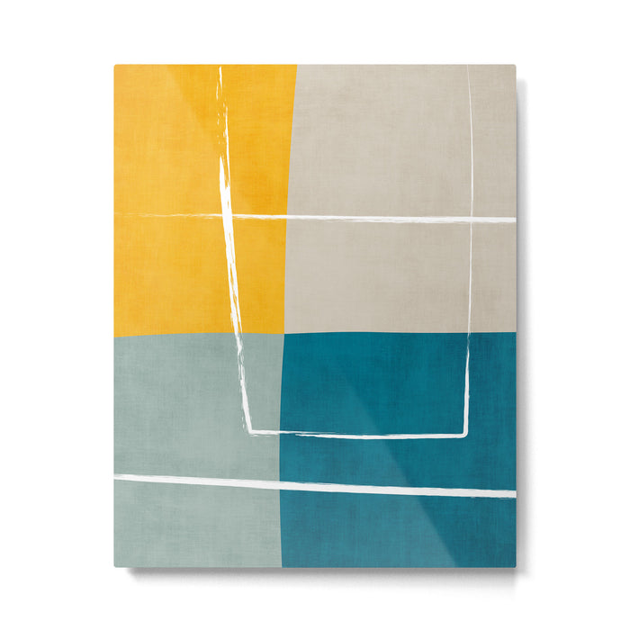 Teal Yellow Beige Abstract Artwork Metal Print Gallery Image 1