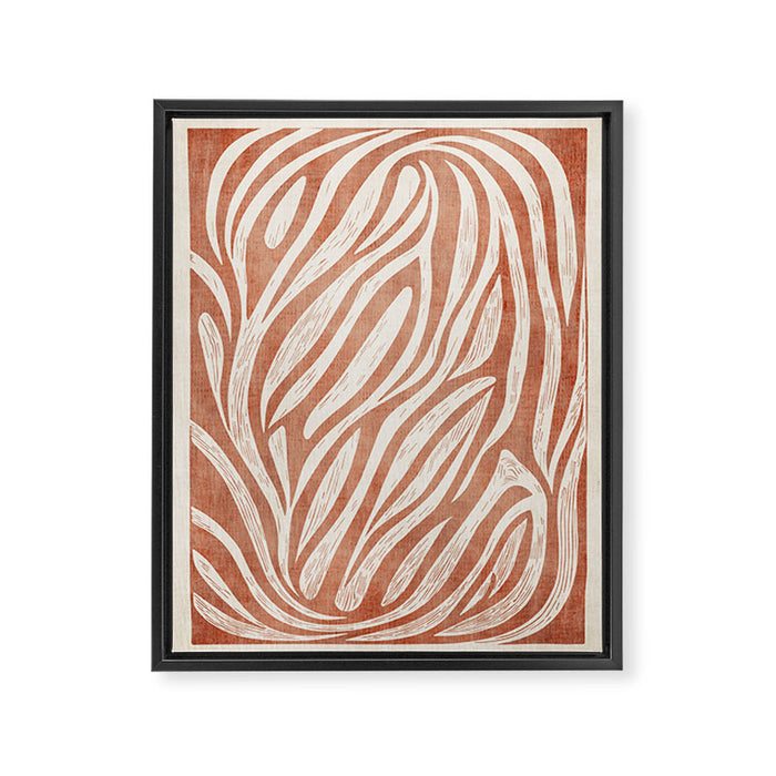 Terracotta Abstract Leaves Modern Design Framed Canvas Print Gallery Image 1