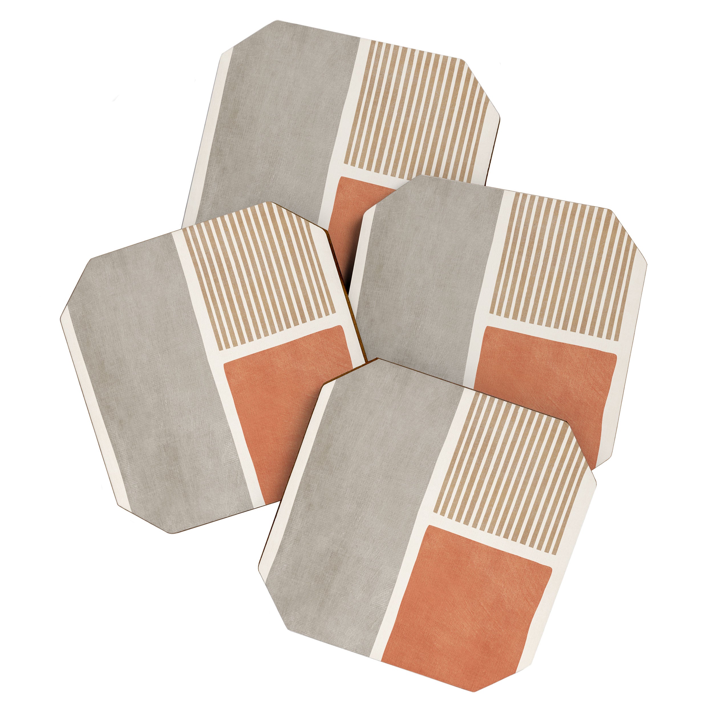 Terracotta Beige Tan Bold Lines Artwork Coaster Gallery Image 1