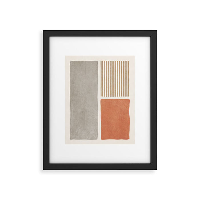 Terracotta Beige Tan Bold Lines Artwork Framed Art Print Gallery Image 1