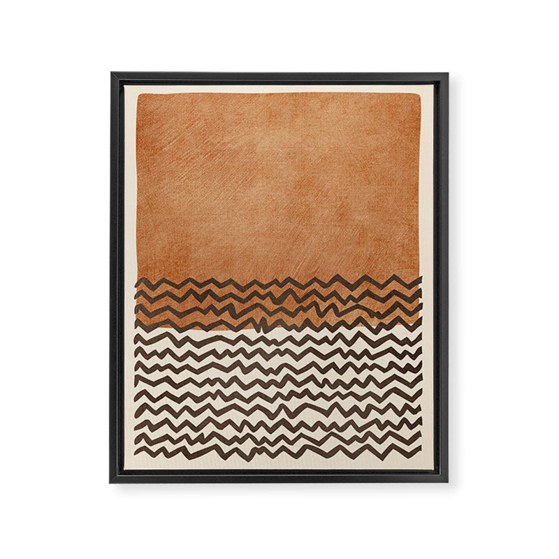 Terracotta Black Waves Abstract Artwork Framed Canvas Print Gallery Image 6