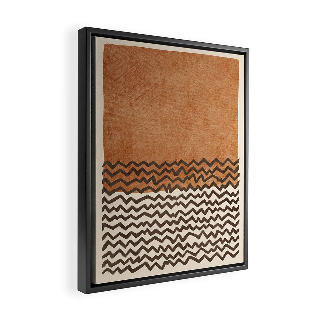 Terracotta Black Waves Abstract Artwork Framed Canvas Print Gallery Image 2