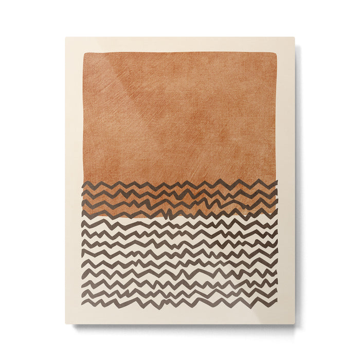 Terracotta Black Waves Abstract Artwork Metal Print Gallery Image 1
