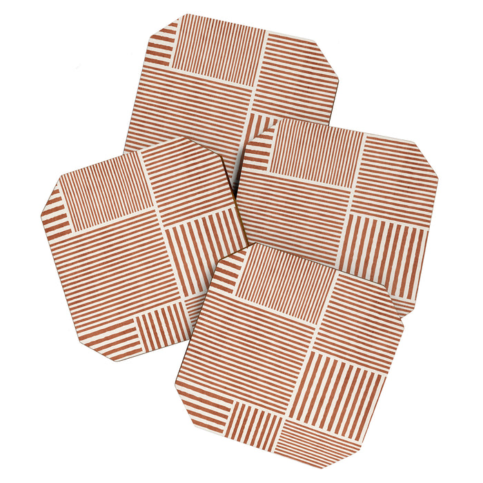 Terracotta Bold Lines Minimalist Geometric Artwork Coaster Gallery Image 1