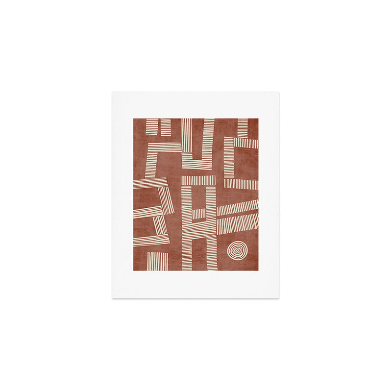 Terracotta Cream Digital Linocut Boho Artwork Art Print Gallery Image 1