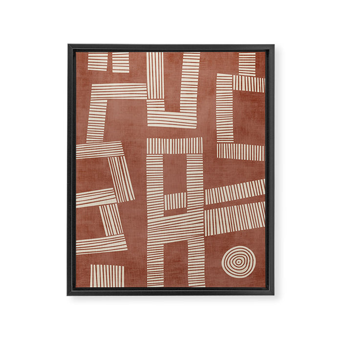 Terracotta Cream Digital Linocut Boho Artwork Framed Canvas Print Gallery Image 1
