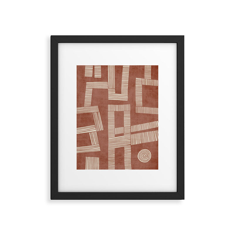 Terracotta Cream Digital Linocut Boho Artwork Framed Art Print Gallery Image 4