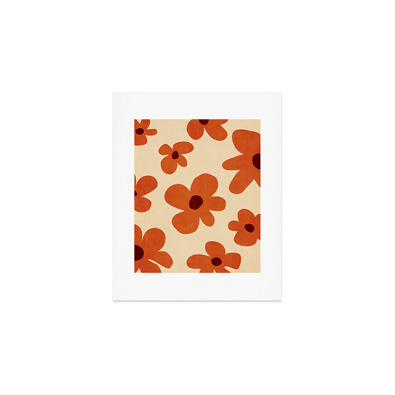 Terracotta Cream Flowers Minimalist Artwork Art Print Gallery Image 1